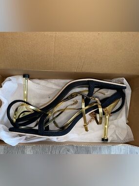 Black and Gold Strappy Stiletto Heels
